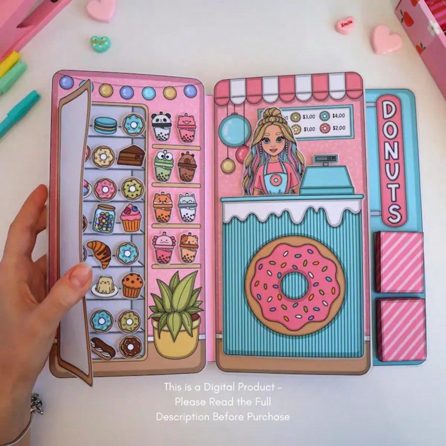 Art Craft House Making - مجموعة لعب تظاهريية لمحل الدونات، كتاب